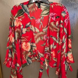 Hawaiian tie front blouse